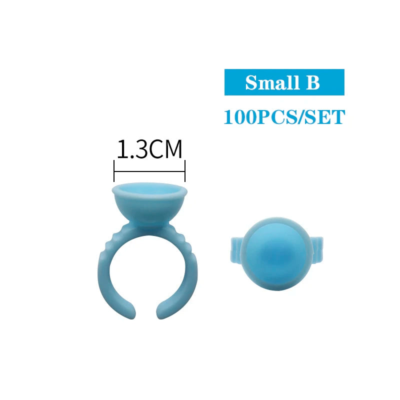 100Pcs Disposable Lash Glue Rings | Eyelash Extension Supplies Lash Extension Accessory PRIMED 100pcs blue small B