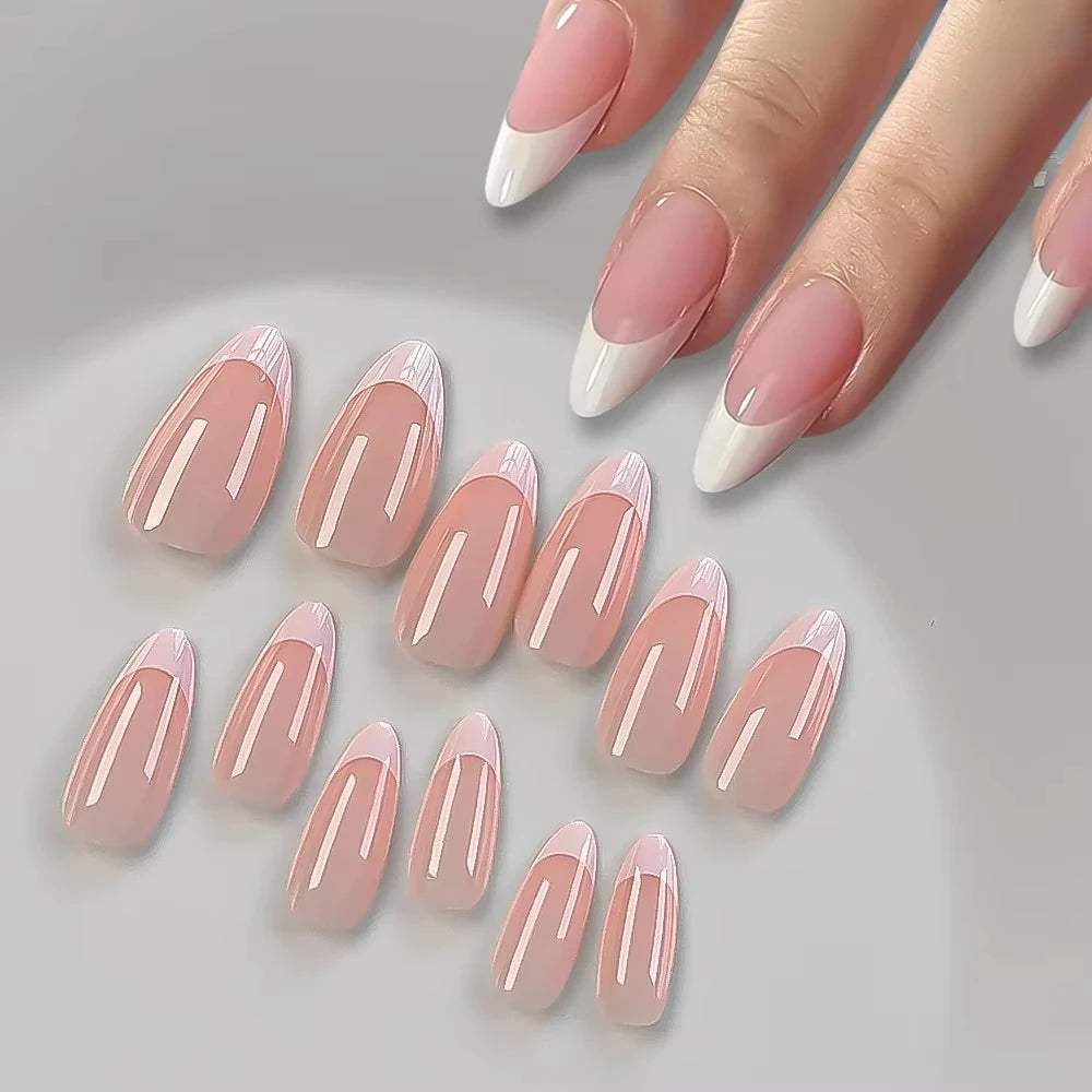 360-Piece Glossy Press On Nails – Pink French Almond Tips Box