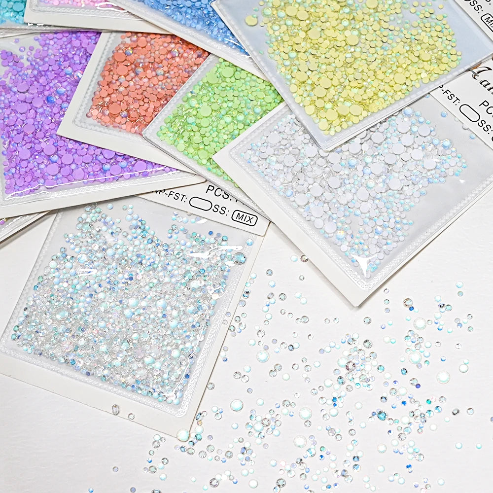1440+ Aurora Nail Rhinestones Iridescent Green Glass Crystals Nail Art Rhinestones PRIMED