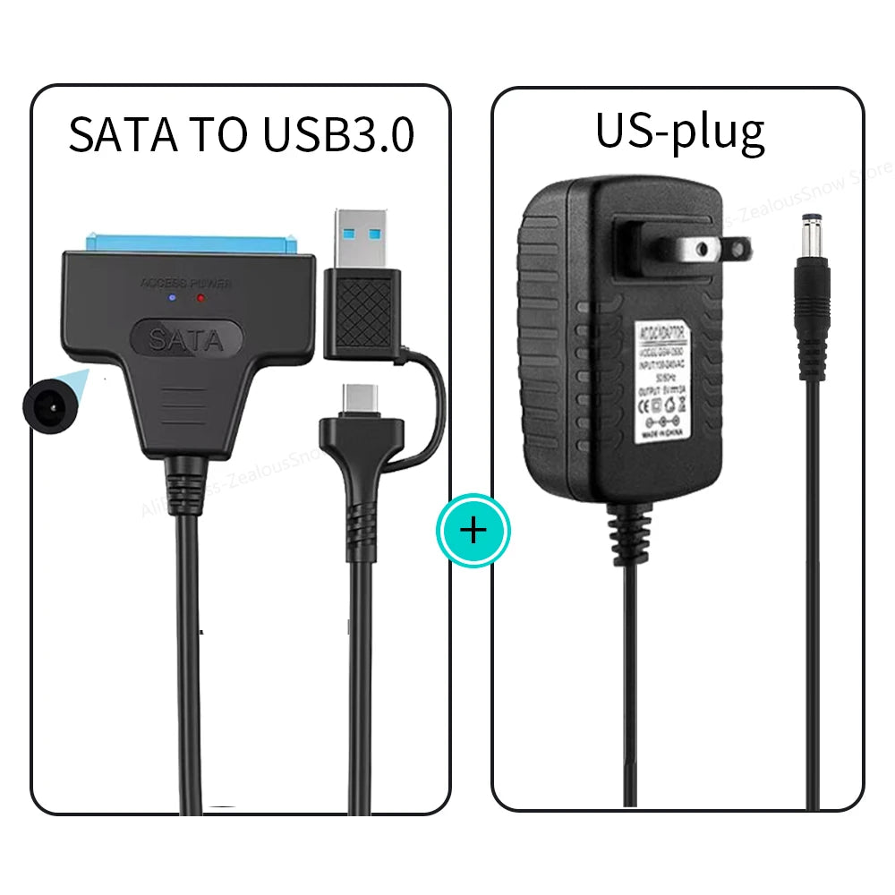 USB 3.0/Type-C to SATA Adapter – 2.5" & 3.5" SSD HDD SATA Adapter Cable PRIMED USB3.0C to A US Plug China Mainland