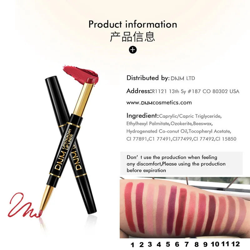 DNM 2-in-1 Matte Lip Liner & Lipstick Pencil – Waterproof Lip Liner Pencil PRIMED
