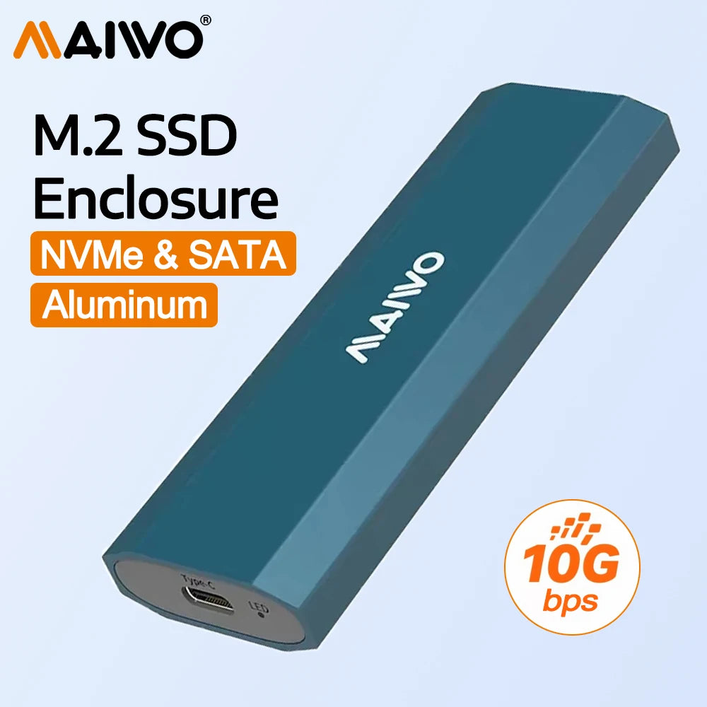 MAIWO M.2 NVMe SATA SSD Enclosure – 10Gbps USB 3.2 Gen2 SSD Enclosure PRIMED