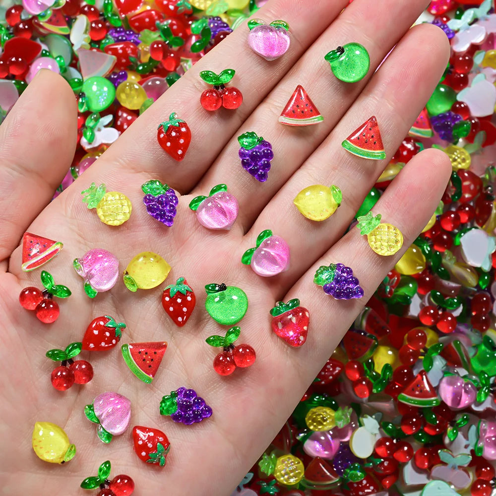 50Pcs 3D Strawberry Nail Charms – Kawaii Flat Back Resin Gems Nail Art Charms PRIMED