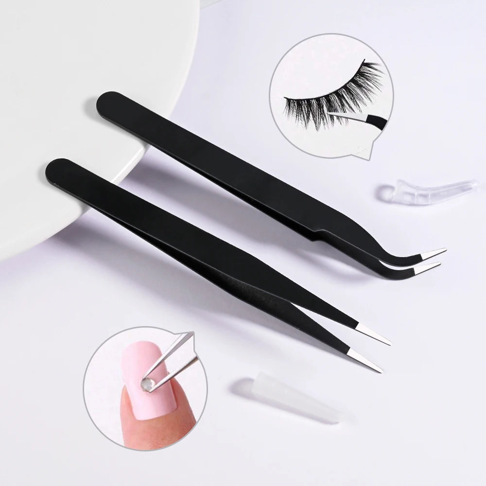 Rhinestone Eyelash Tweezers Stainless Steel Nail Art Set