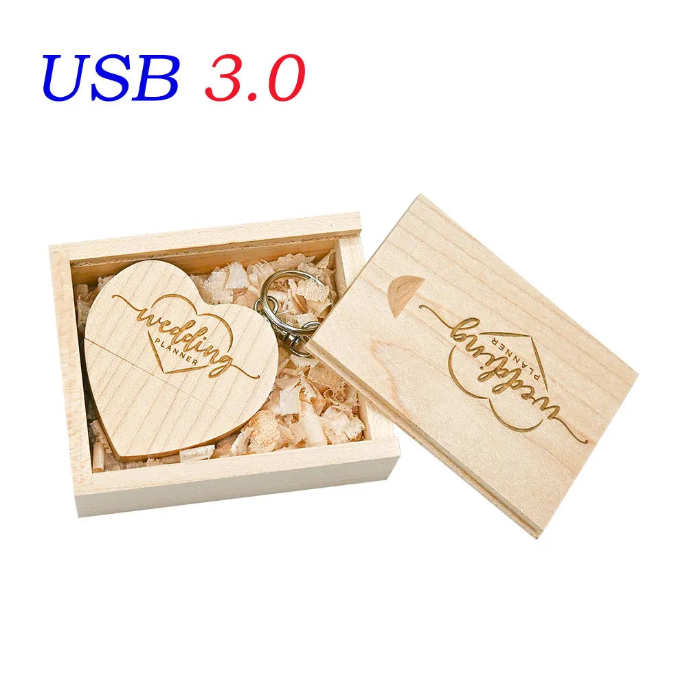 Wooden Heart USB 3.0 Flash Drive | Custom Logo Wedding Gift Custom USB Flash Drive PRIMED