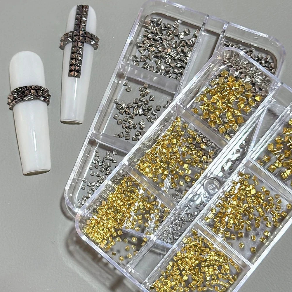 6-Grid Punk Metal Rivet Nail Charms – 3D Steel Beads & Gems Nail Art Charms PRIMED