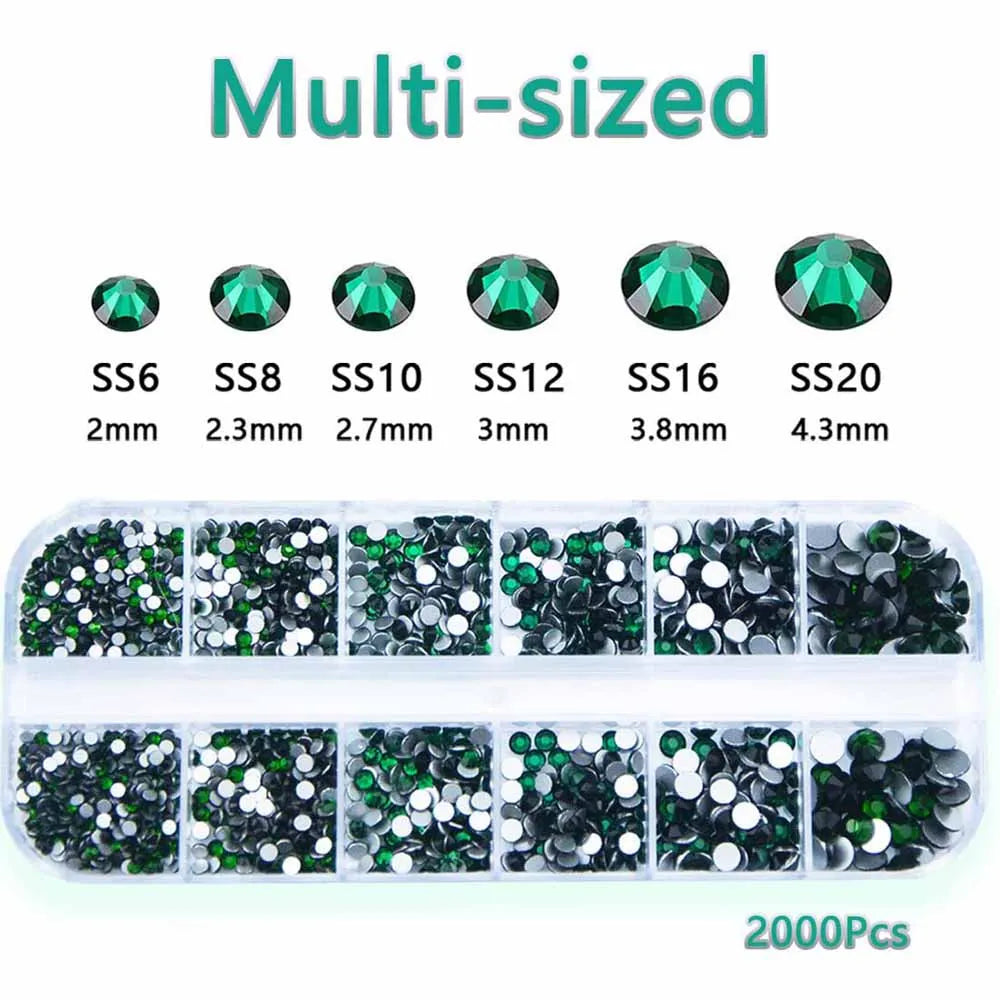 3D Retro Green Nail Rhinestones – 12-Grid Mixed Shapes Set Nail Art Rhinestones PRIMED