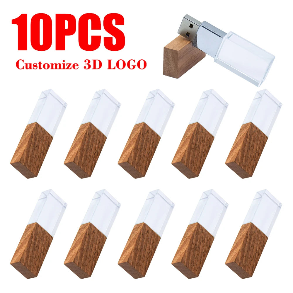 10-Pack Crystal USB 2.0 Flash Drives | Custom Logo 4–128GB USB Flash Drive PRIMED 32GBx10pcs Walnut usb