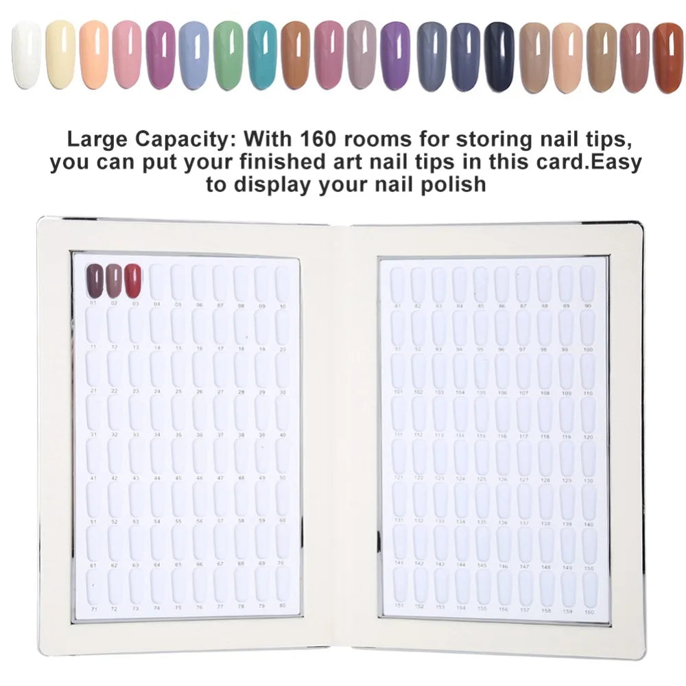 Foldable Nail Gel Color Card Display Book – 160 Tip Slots Nail Display Book PRIMED