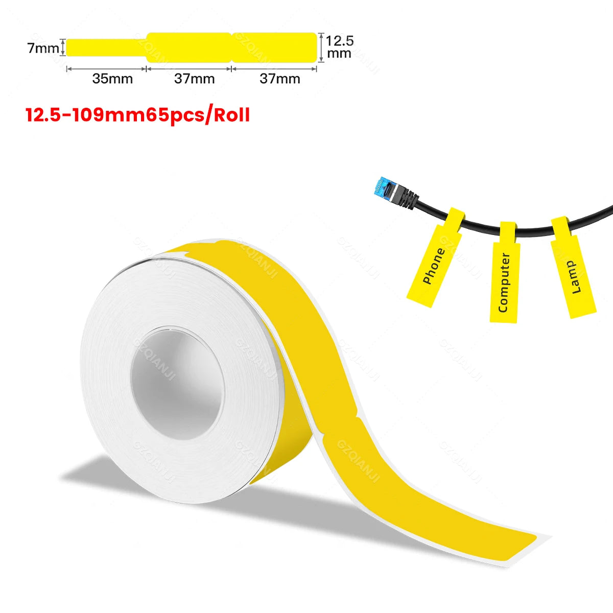 P15 Thermal Label Rolls – Multi-Size White & Transparent Stickers Thermal Label Rolls PRIMED Yellow Cable