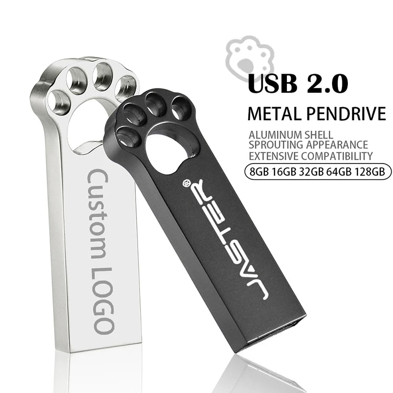Cat's Paw Metal USB Flash Drive 128GB – Free Custom Logo USB Flash Drive PRIMED