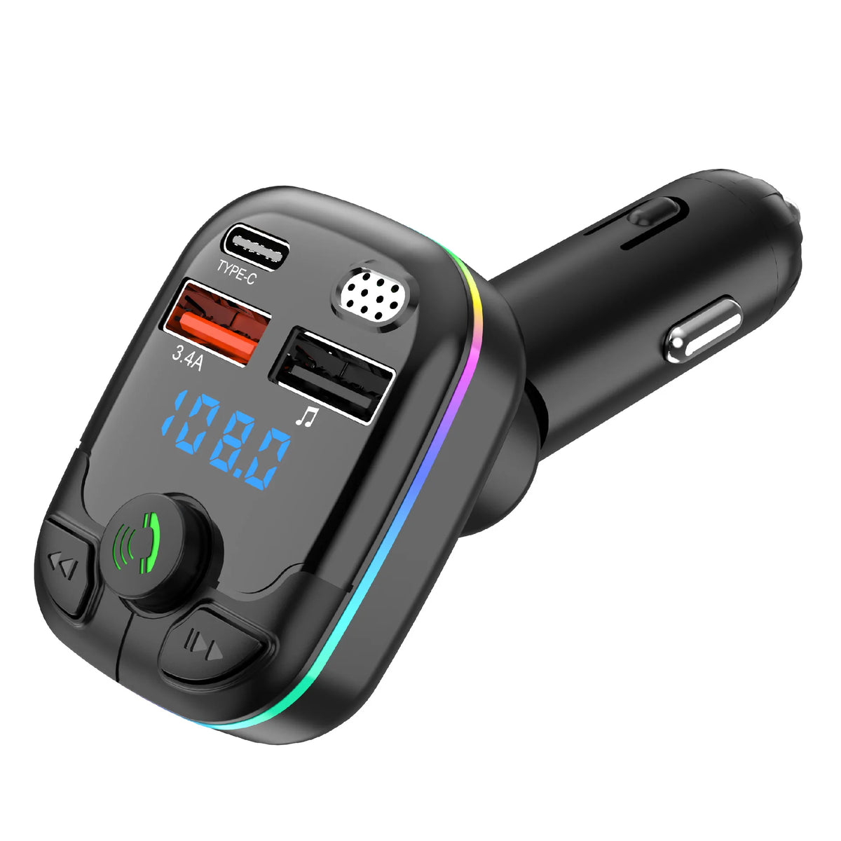 Bluetooth 5.0 FM Transmitter Car Charger – Type-C QC3.0 USB FM Transmitter Adapter PRIMED Type A