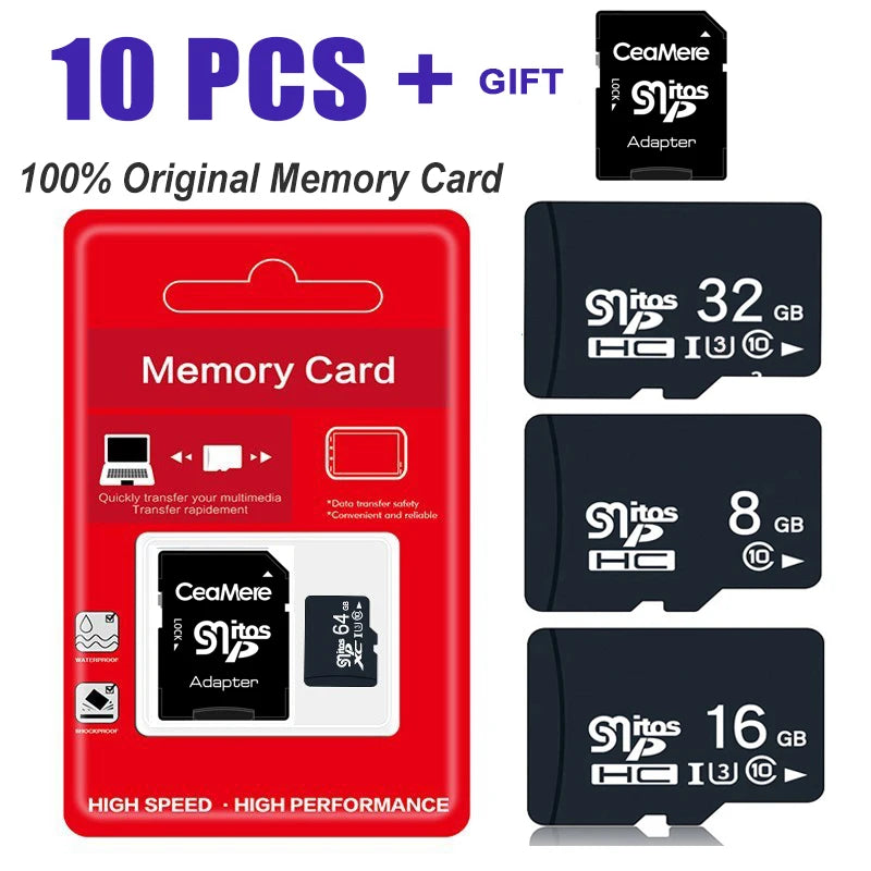 10-Pack TF MicroSD Cards 1GB–512GB | Class 10 U3 High Speed MicroSD Memory Card PRIMED 128M -C4-10PCS