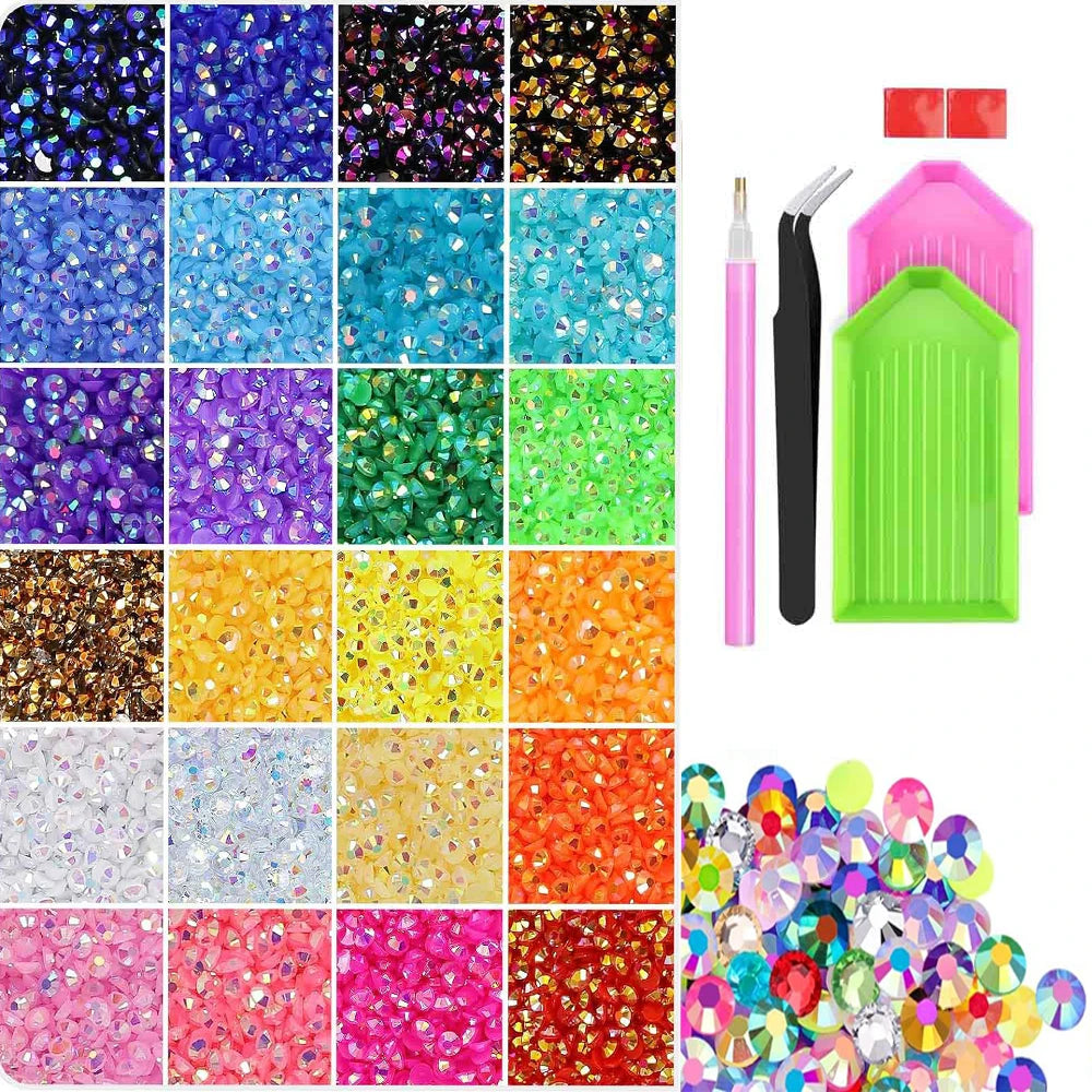24-Grid AB Jelly Rhinestone Nail Charms – Colorful Flat Bottom Nail Art Rhinestones PRIMED A1