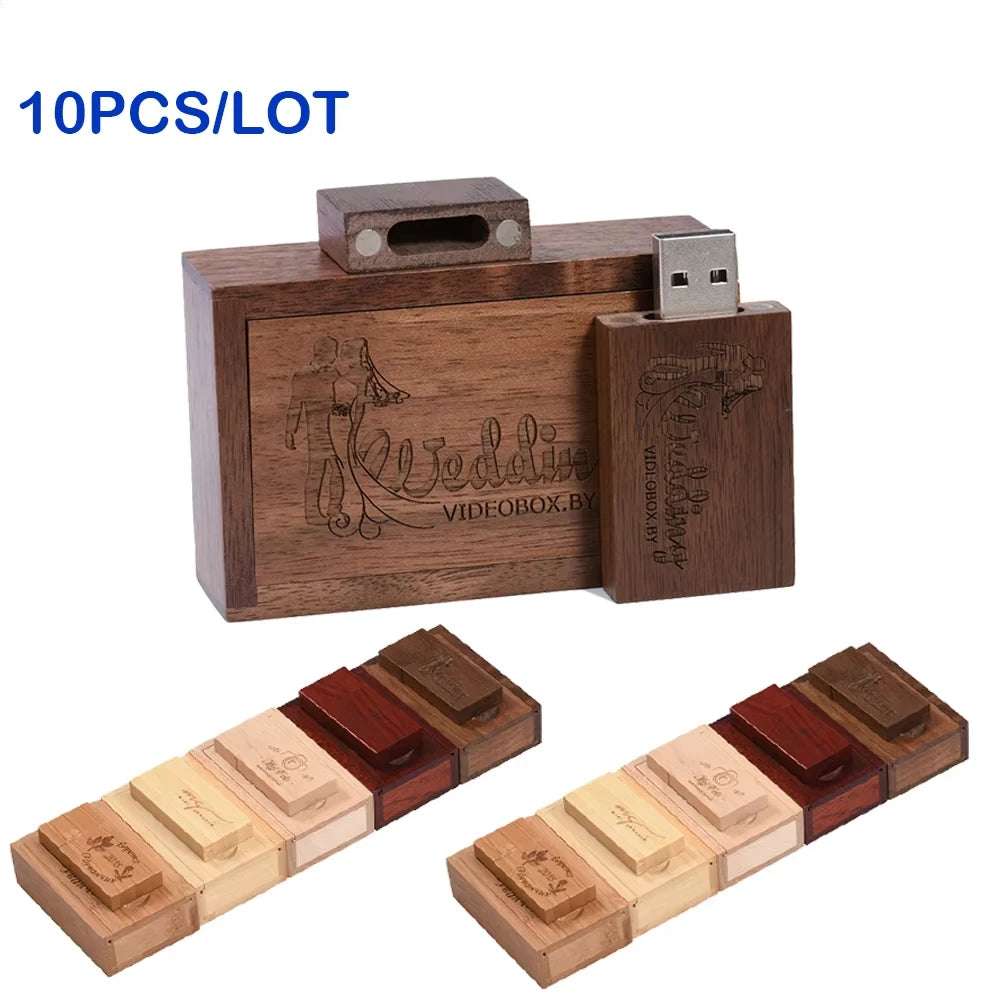 10-Pack Walnut Wood USB Flash Drives 16–128GB | Custom Gift USB Flash Drive Set PRIMED
