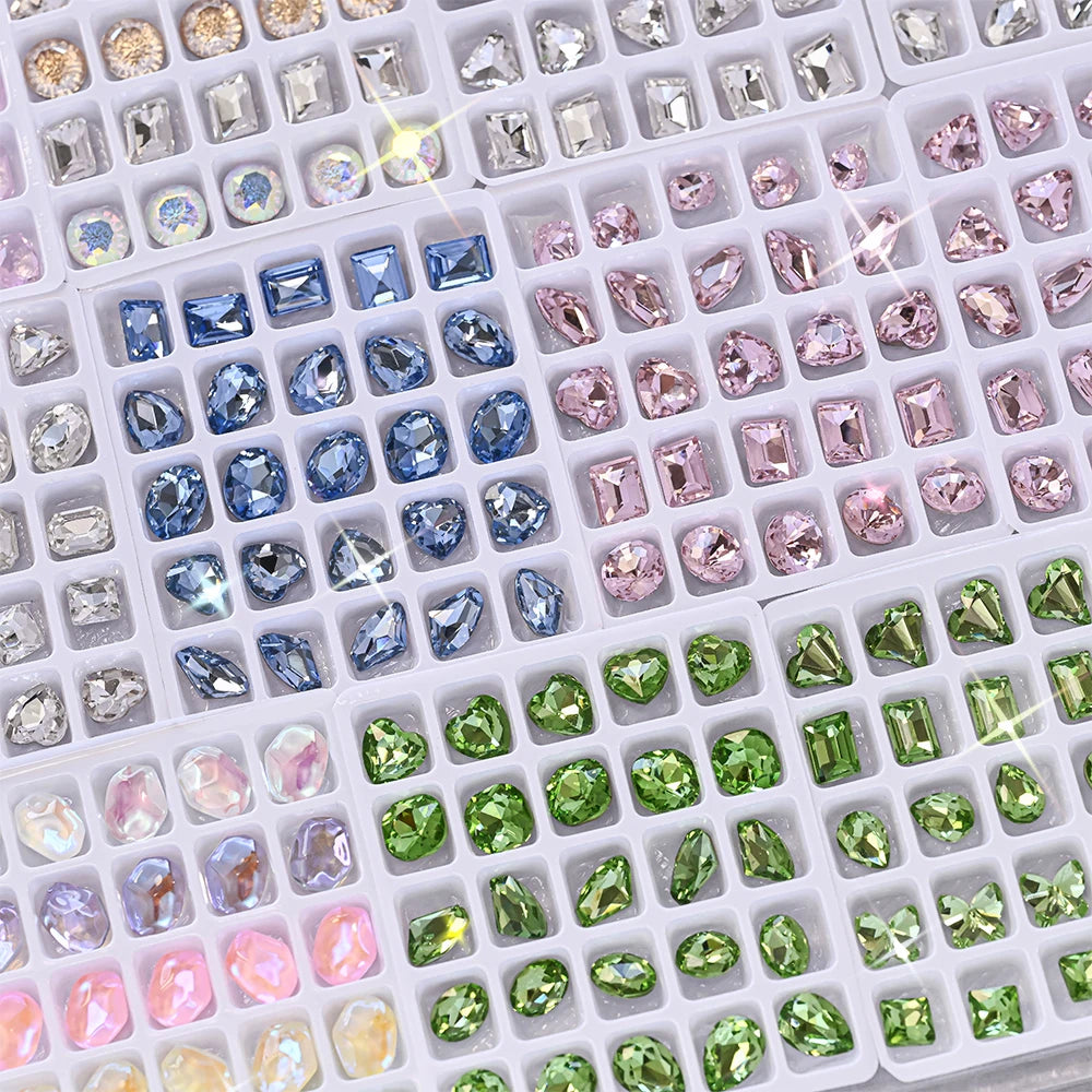 25pcs 3D Crystal Rhinestone Nail Charms – Heart Oval Square Nail Art Charms PRIMED