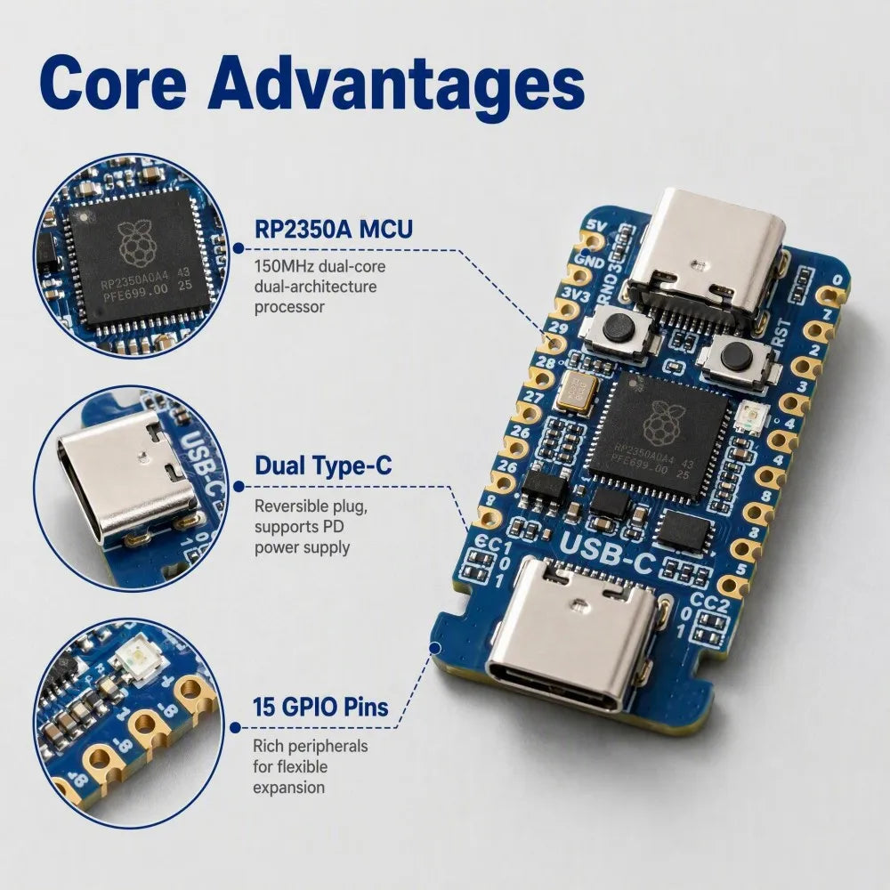 TISHRIC RP2350 Mini Development Board | Pico 2 Controller Microcontroller Dev Board PRIMED