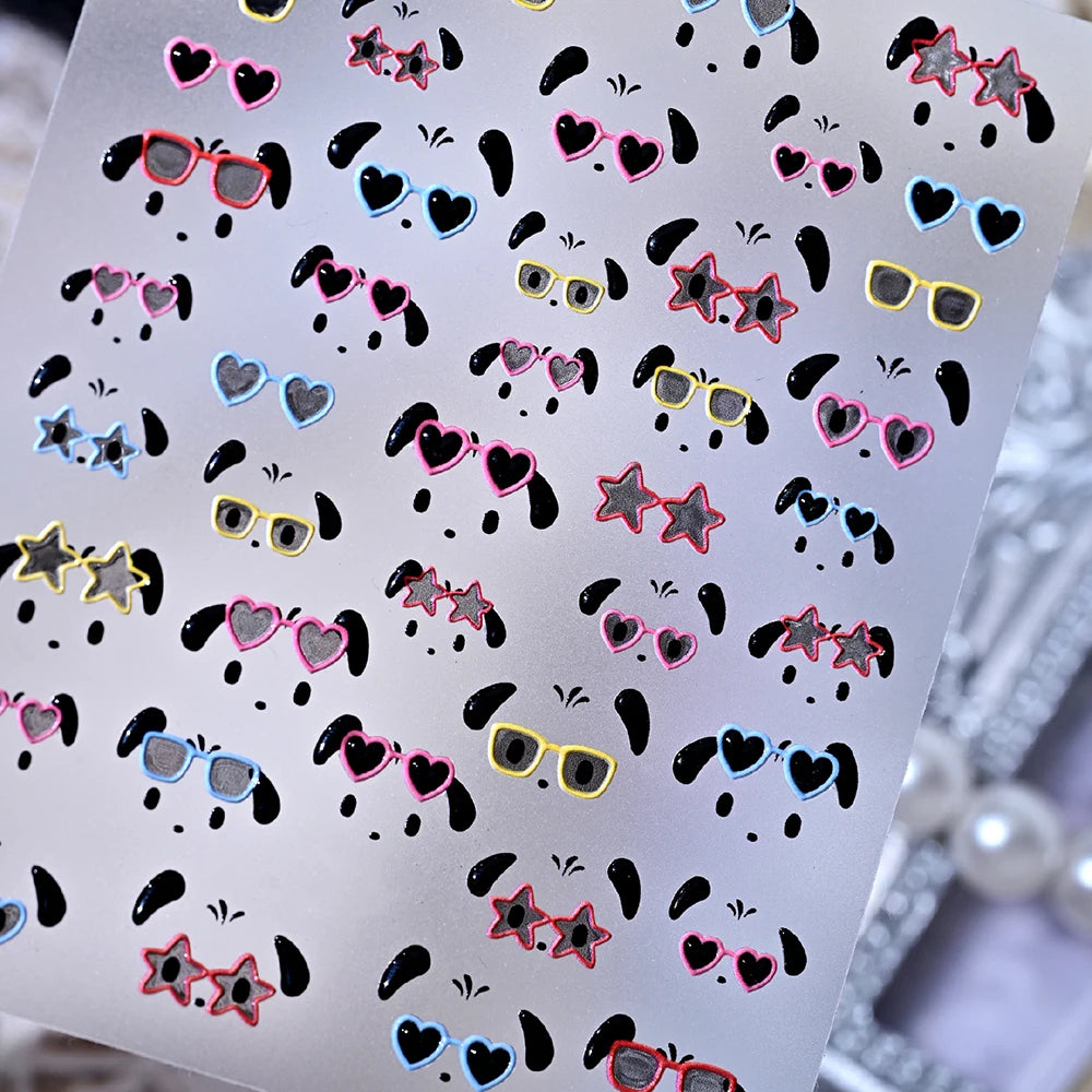 Y2K Dog Nail Art Stickers – Sunglasses & Heart Decals