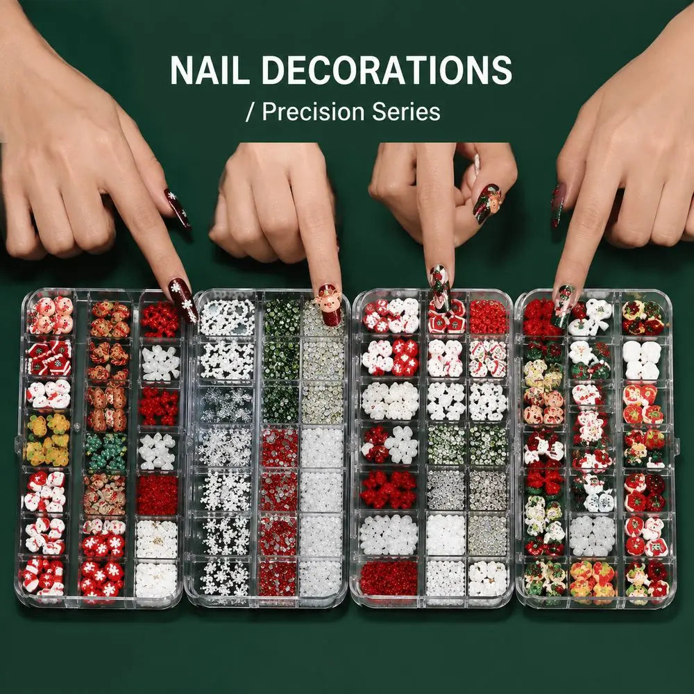 Christmas Nail Charms Set – Santa Snowflake Rhinestones 4 Boxes