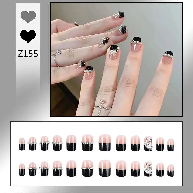 French Press On Nails Set – 24 Short Acrylic Tips with Glue