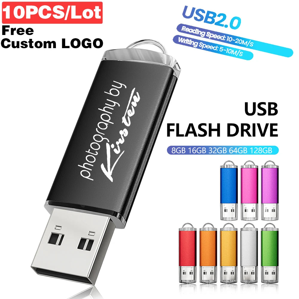 10-Pack Custom Logo Metal USB 2.0 Flash Drives 4GB–64GB USB Flash Drive PRIMED