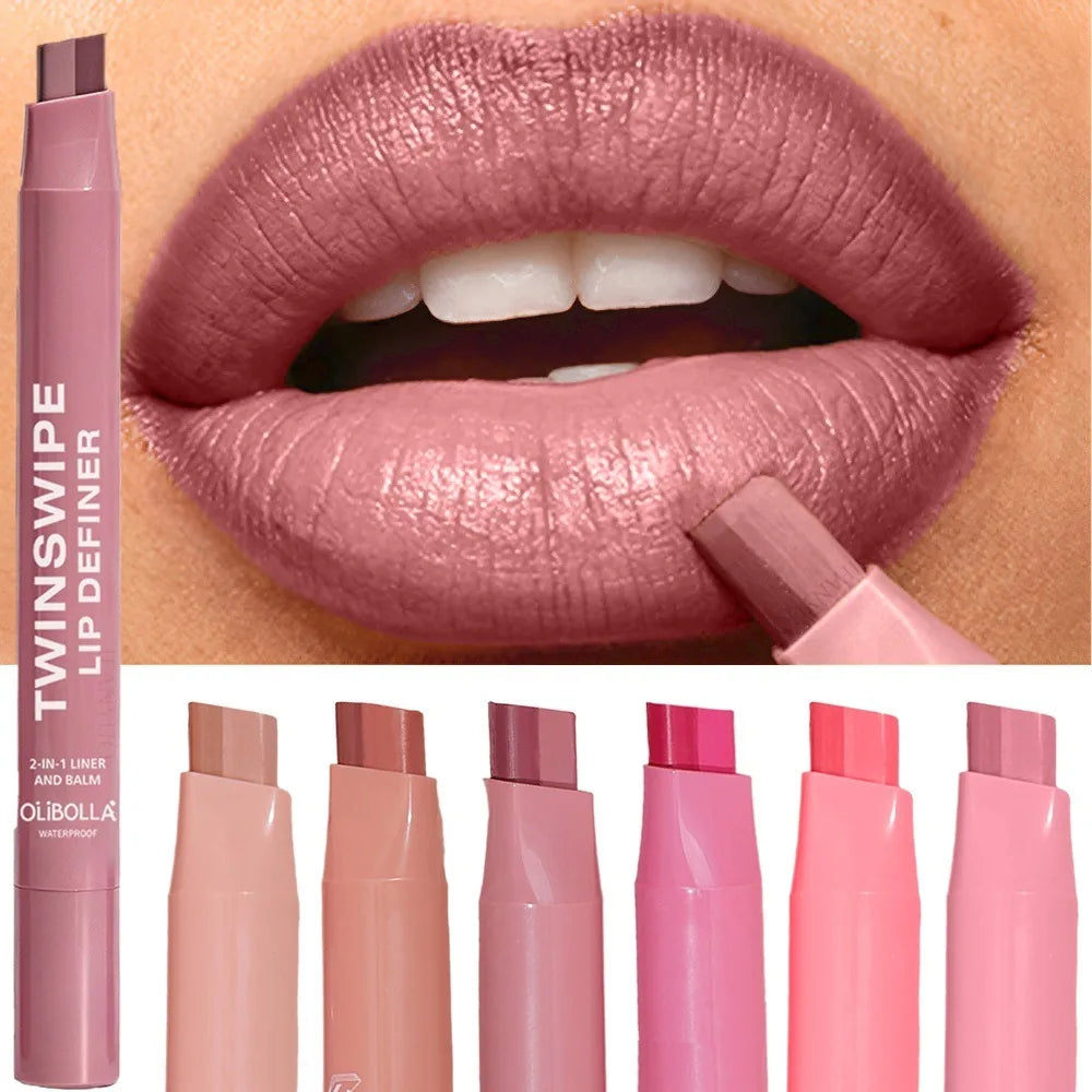 Dual-Color Lip Liner Pencil – Matte Creamy Precise Contour Lip Liner Pencil PRIMED