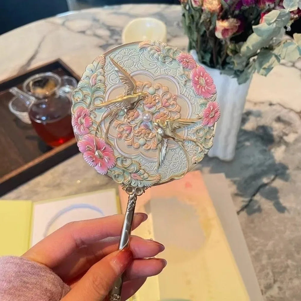 Vintage Chinese Peony Pocket Mirror – Portable Makeup Mirror