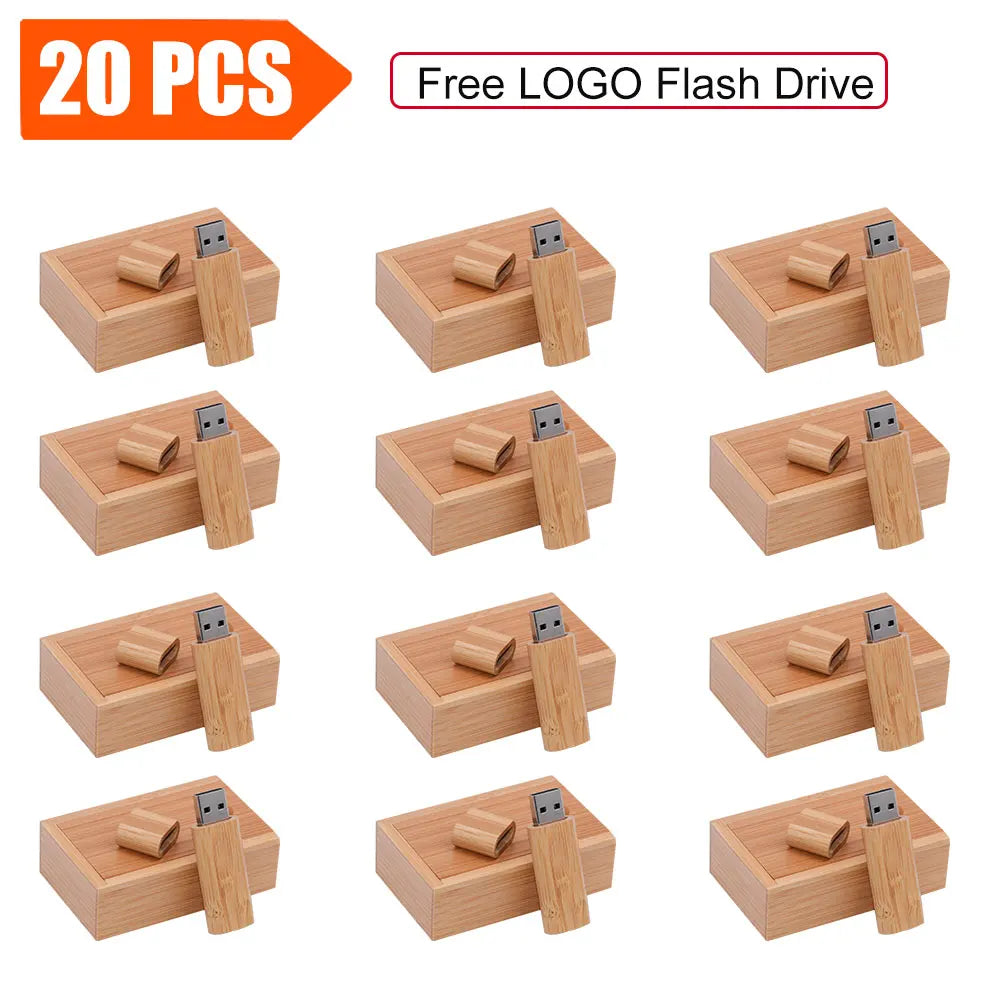 20-Pack Wooden USB Flash Drive 128GB | Custom Logo Bulk Gift USB Flash Drive PRIMED 4GB Carbonized with box