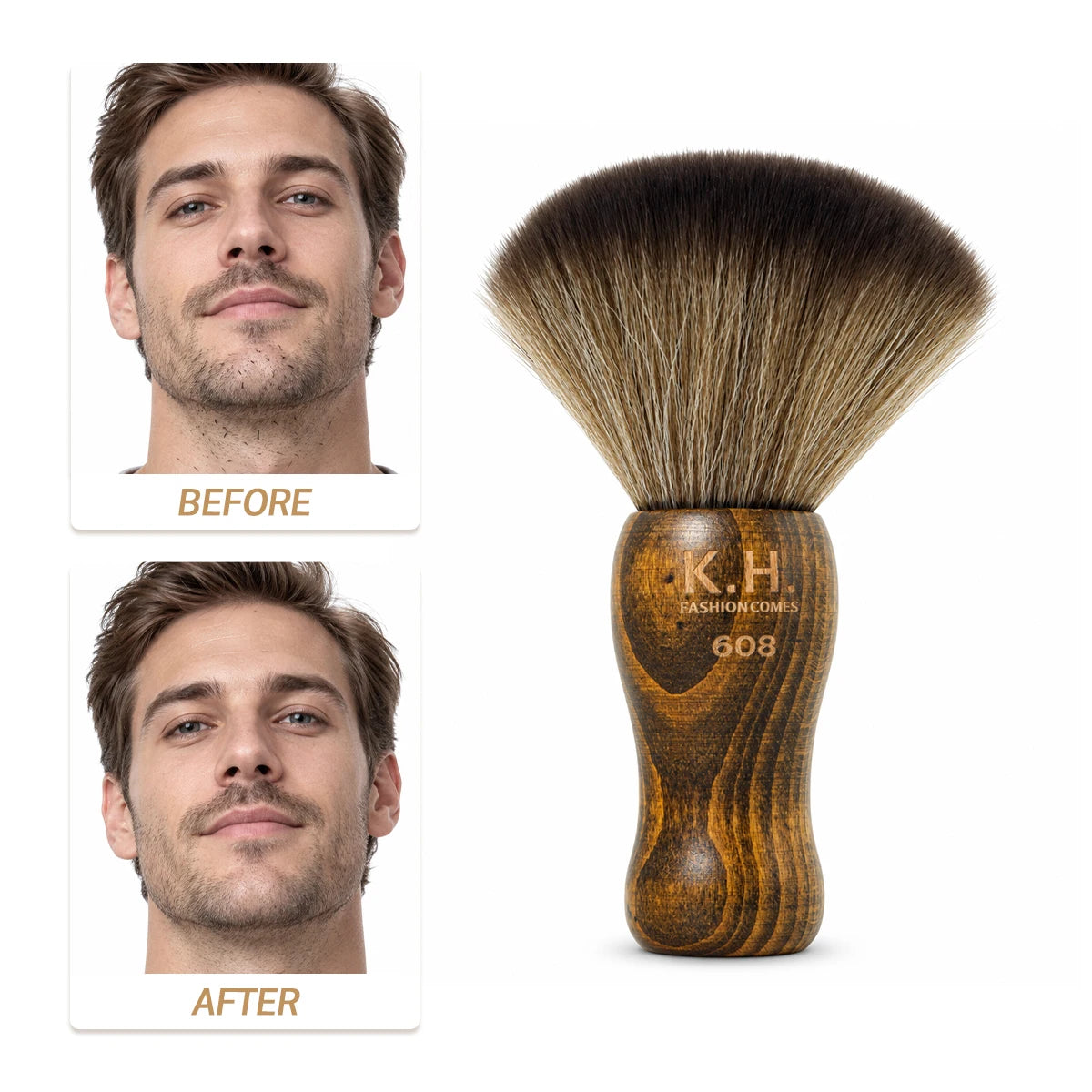 Shaving Brush – Solid Wood Handle, Gold Ferrule & Soft Bristles