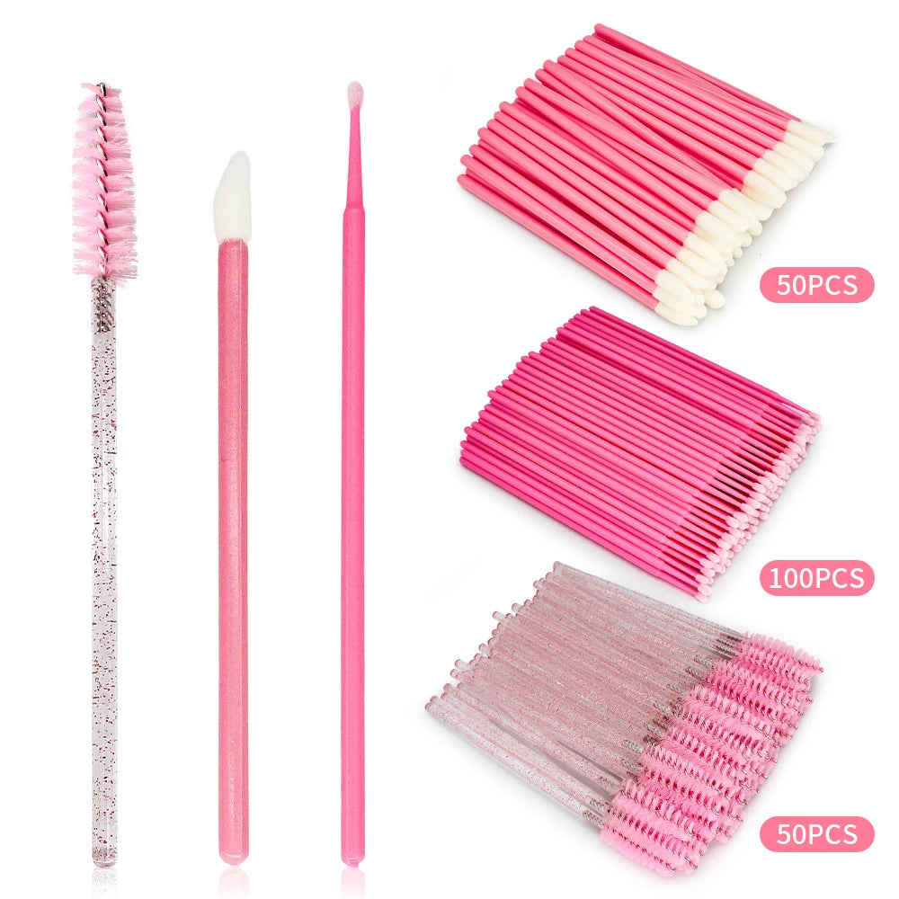 200Pcs Eyelash Extension Microbrush & Lip Brush Kit | Bulk Set Makeup Brush Kit PRIMED pink