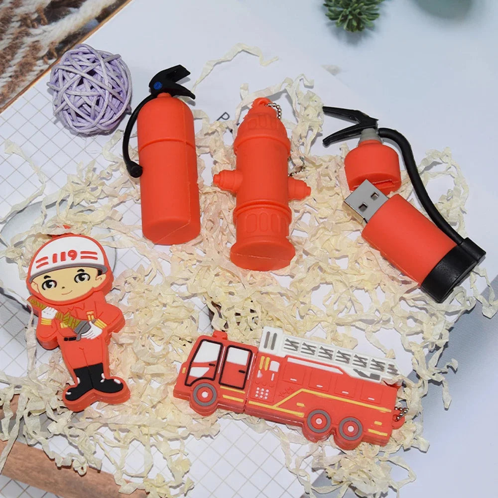 Fire Truck USB Flash Drive 2.0 Novelty Gift 4GB–128GB Novelty USB Flash Drive PRIMED