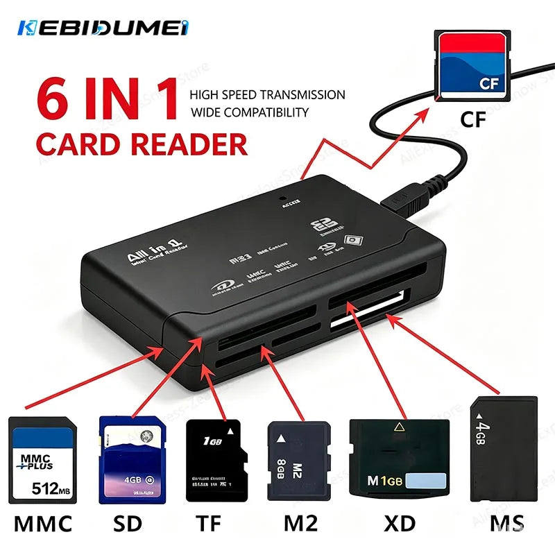 USB All-in-One Memory Card Reader 480Mbps SD CF TF MMC XD Memory Card Reader PRIMED