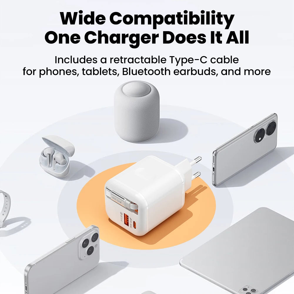 Elough 2-Port QC3.0 & PD 30W Fast Wall Charger + Type-C Cable USB Wall Charger PRIMED