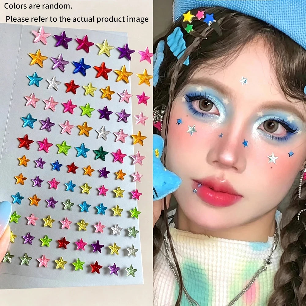 Iridescent Star Face Gem Stickers | Crystal Pentagram Body Art Face Gem Stickers PRIMED A2