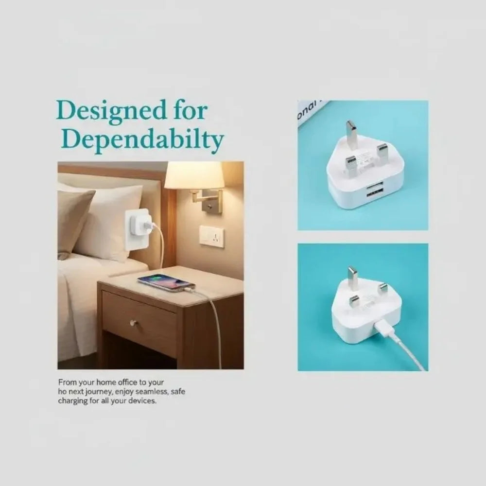 UK 3-Pin USB Wall Charger Adapter 1 & 2 Ports | 5V 2.1A USB Wall Charger PRIMED