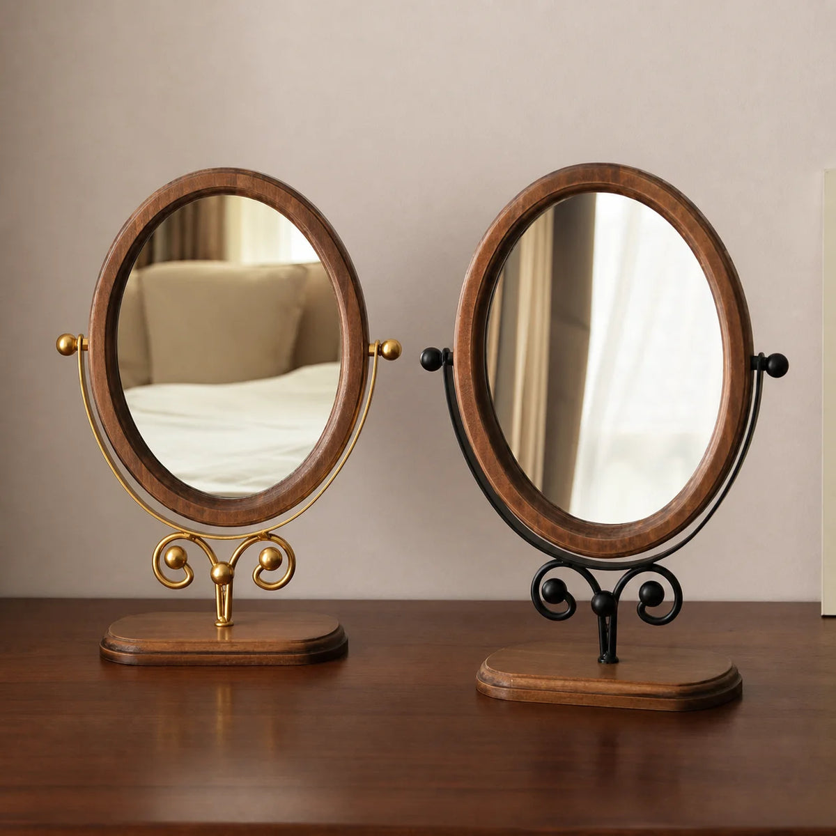 Vintage Oval Vanity Mirror – 360° Rotatable Tabletop Makeup Mirror