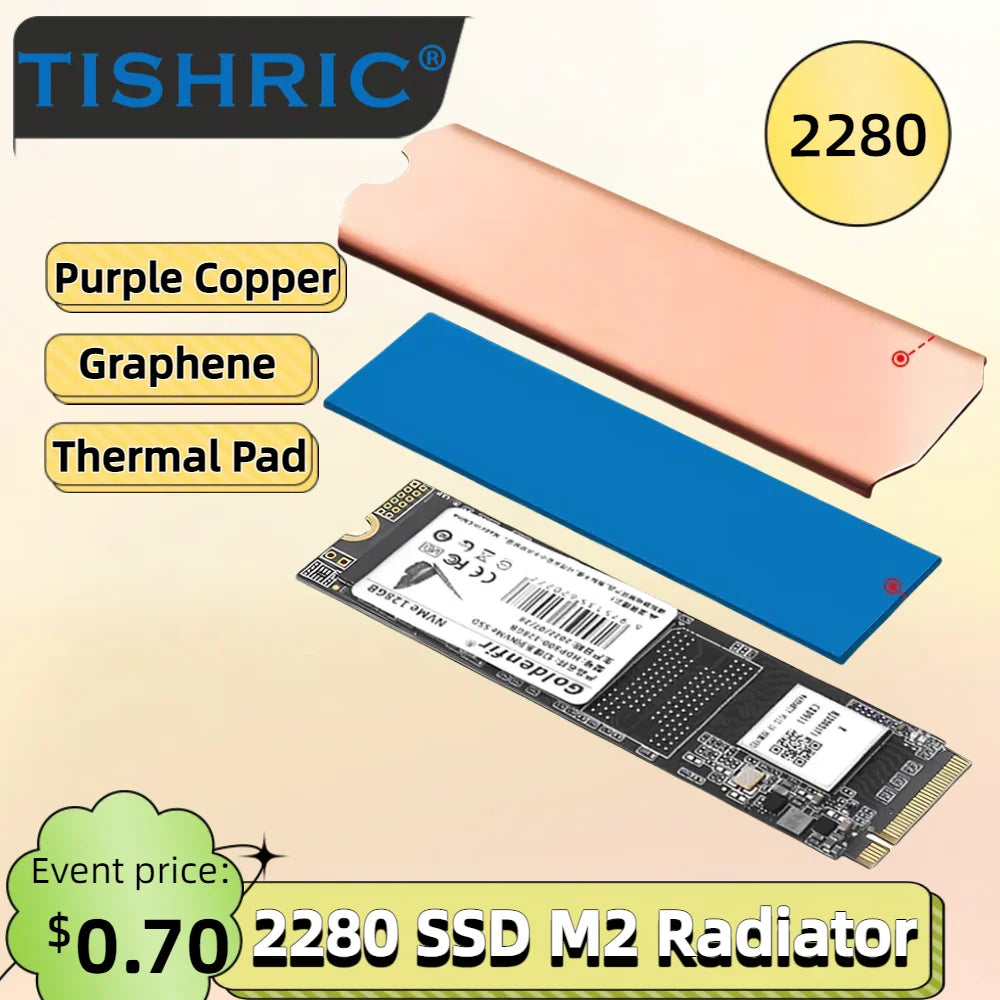 TISHRIC M.2 2280 SSD Heatsink – Copper & Graphene Thermal Pad SSD Heatsink PRIMED