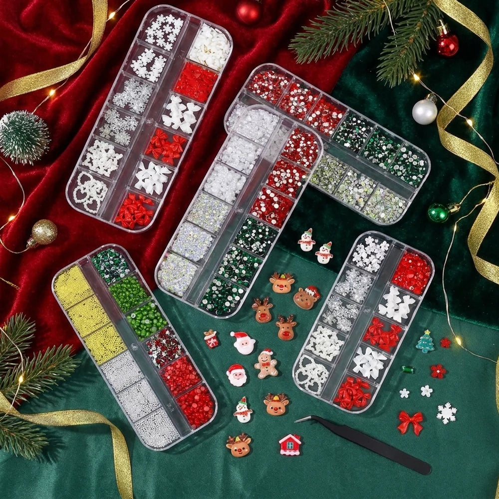 Christmas Nail Charms 4-Box Set – Santa, Snowflake & Caviar Beads Nail Art Charms PRIMED