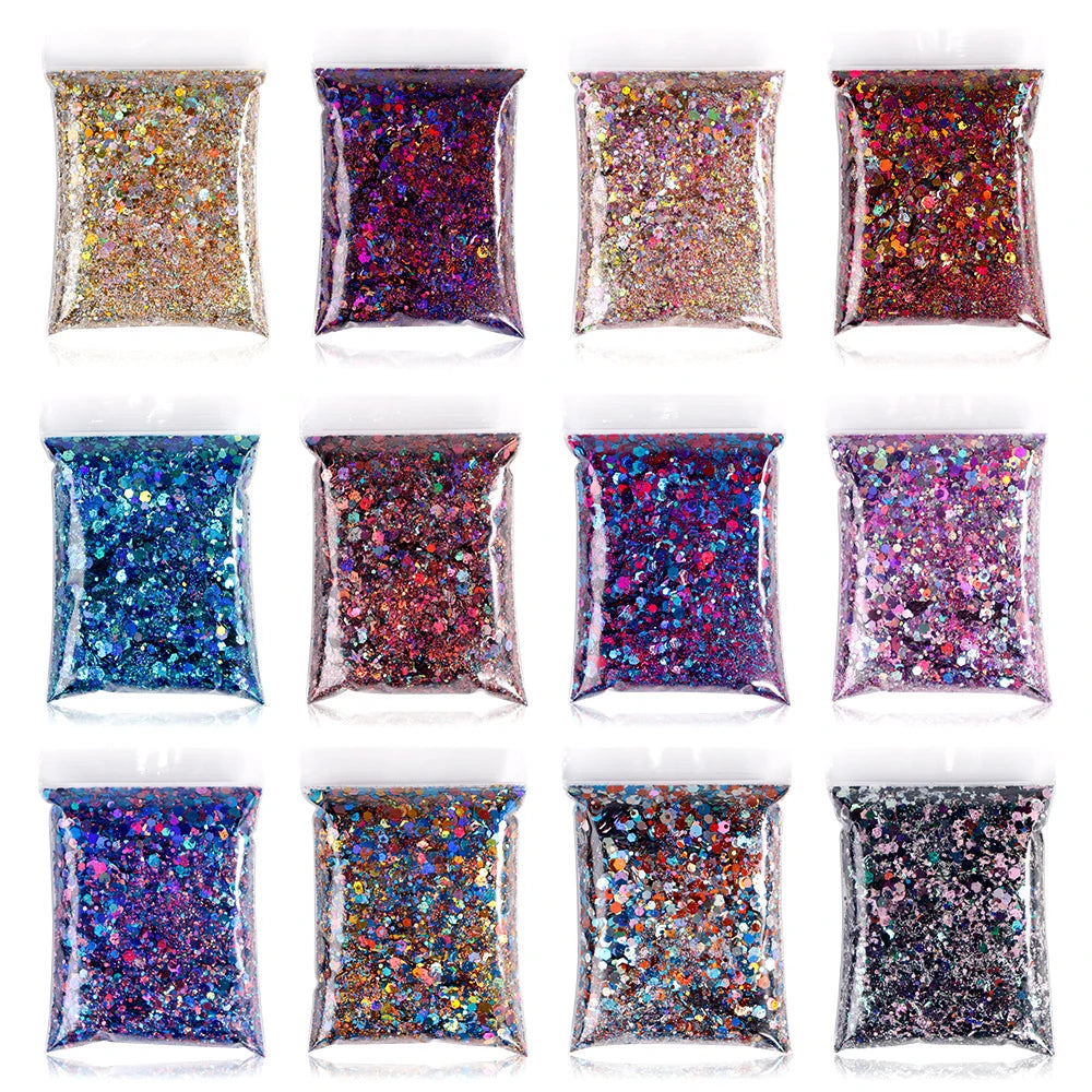 Luminous Nail Glitter Sequins 50g – 12 Colors Holographic Flakes