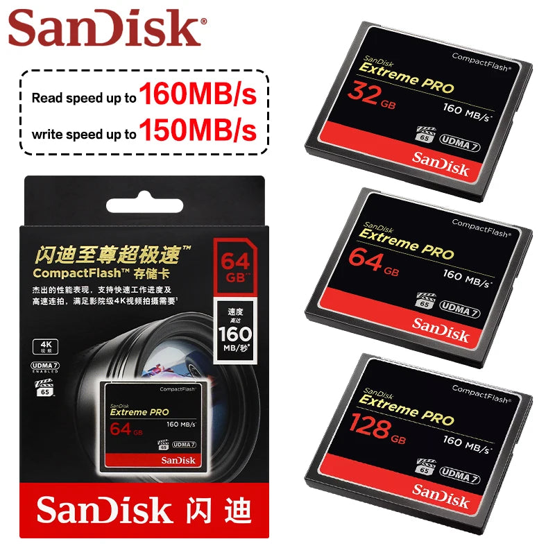 SanDisk Extreme PRO CF Card 64GB/128GB – Up to 160MB/s CompactFlash Memory Card PRIMED