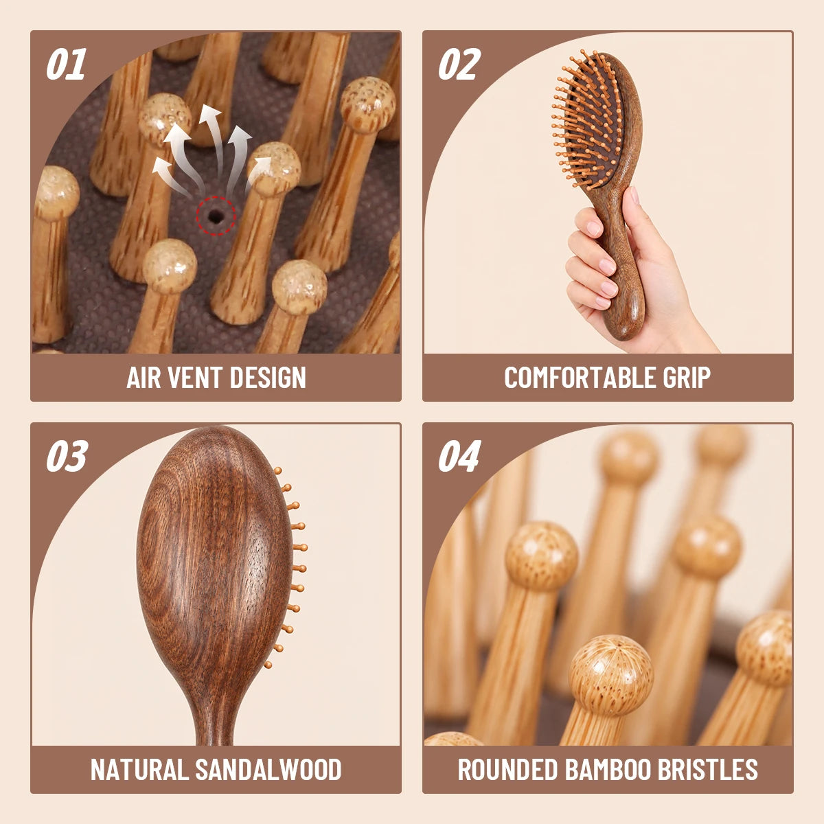 Wood Air Cushion Hair Brush – Detangling Scalp Massage Comb