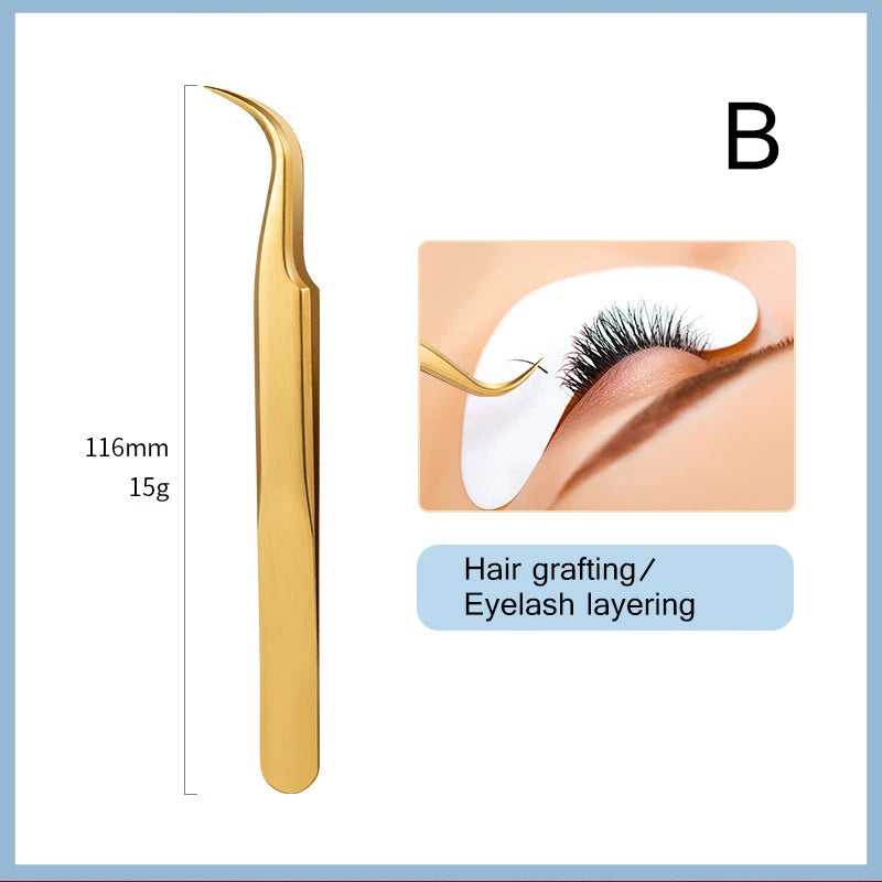 Professional Gold Eyelash Extension Tweezers | Stainless Steel Eyelash Extension Tweezers PRIMED B