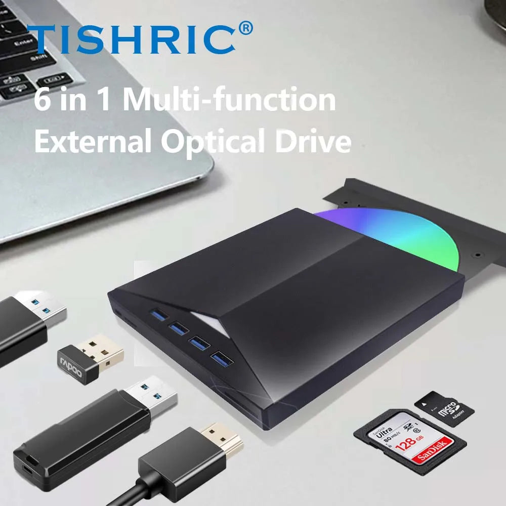 TISHRIC USB External DVD Drive CD Player USB 3.0 Type-C