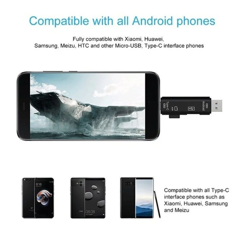 5-in-1 OTG Card Reader USB Type-C Micro USB TF SD Adapter OTG Card Reader PRIMED