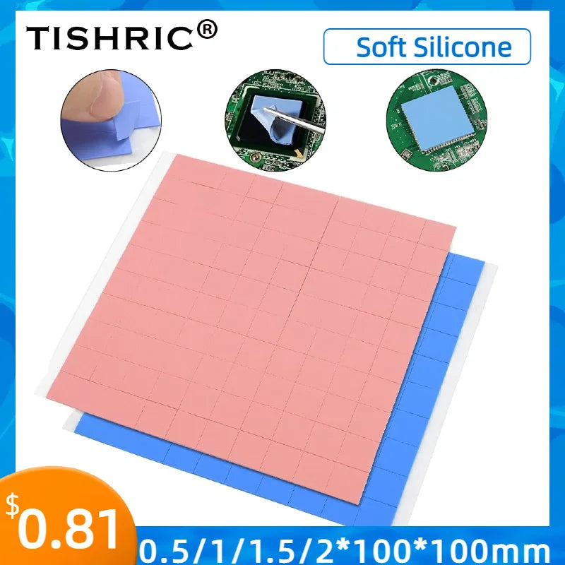 TISHRIC Silicone Thermal Pad 100×100mm – GPU CPU Heatsink