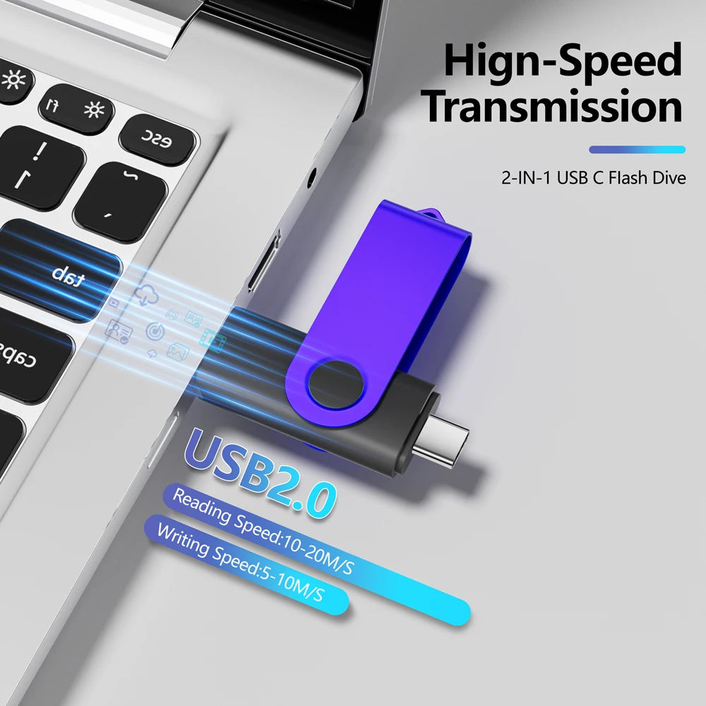 USB & Type-C 2-in-1 Flash Drive 4GB–128GB | Keychain Pendrive USB Flash Drive PRIMED