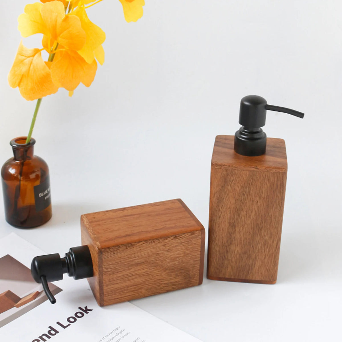 Walnut & Stainless Steel Refillable Soap Dispenser Bottle