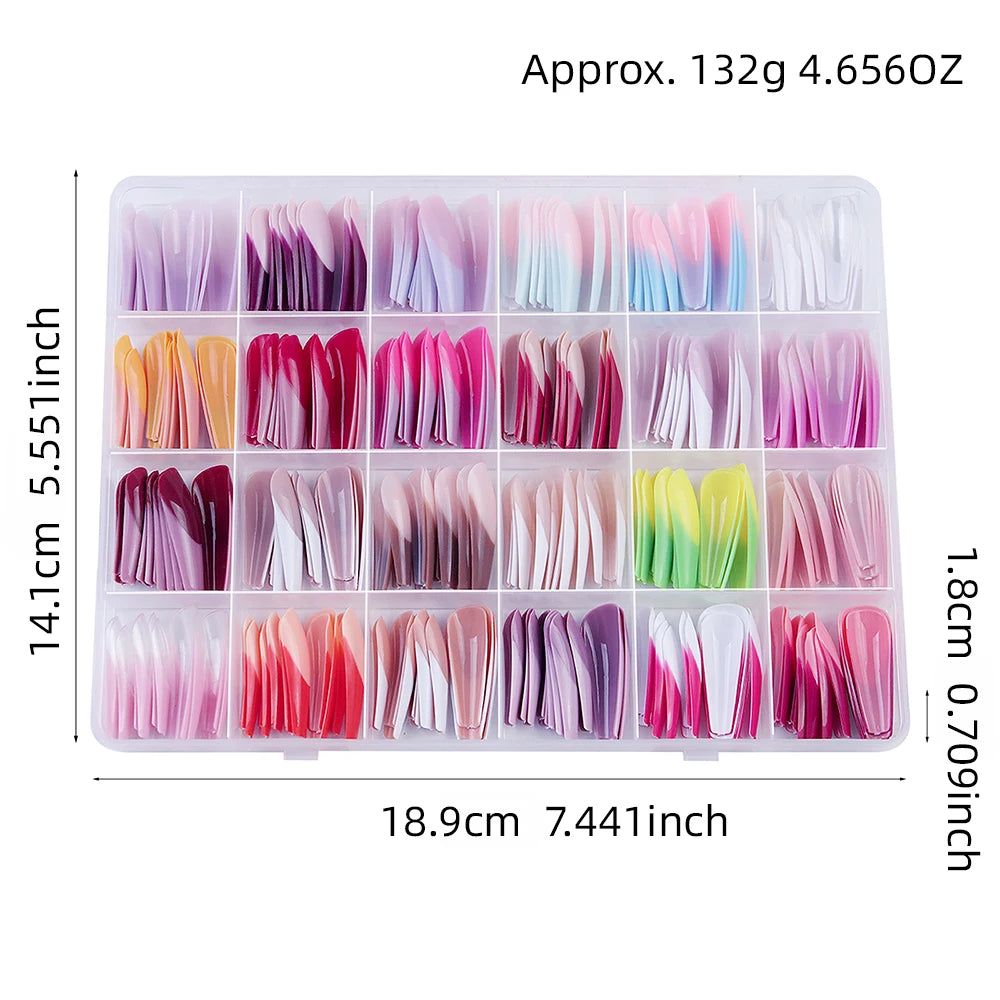 288 Pcs Rainbow Press-On Nails – Colorful Square Glossy Tips
