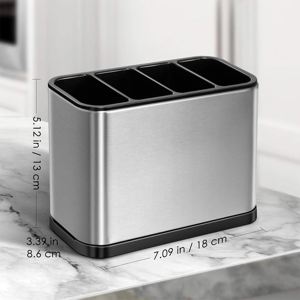Stainless Steel Silverware Caddy & Utensil Drying Rack 4 Compartments Cutlery Organizer PRIMED