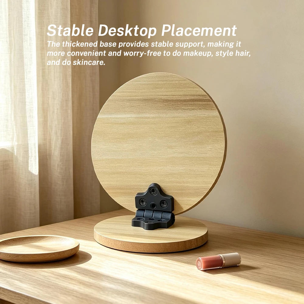 Wooden Vanity Makeup Mirror – 360° Rotating HD Cosmetic Mirror